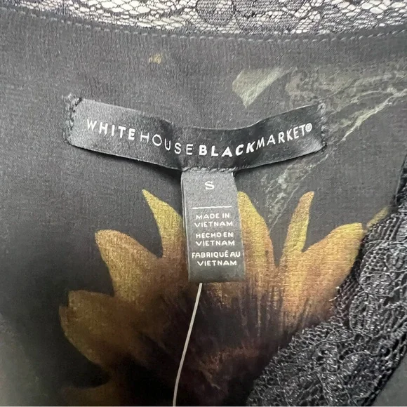 WHBM Lace Trim Surplice Sunflower Bouquet Blouse Sleeveless Black Size S NWT - Picture 10 of 10
